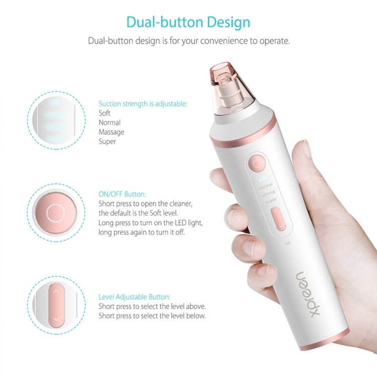 XPREEN XPRE037 Wireless Charging Multi - function Blackhead Extractor Pore Cleanser with Four Probes & LED Lighting Function(White) - British D'sire