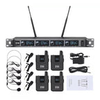 XTUGA A140 - B Wireless Microphone System 4 BodyPack Headset Lavalier Microphone(AU Plug) - British D'sire