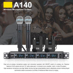 XTUGA A140 - B Wireless Microphone System 4 BodyPack Headset Lavalier Microphone(AU Plug) - British D'sire