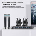 XTUGA A140 - B Wireless Microphone System 4 BodyPack Headset Lavalier Microphone(EU Plug) - British D'sire
