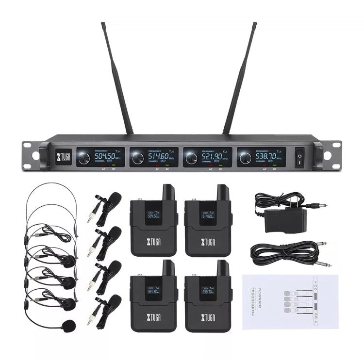 XTUGA A140-B Wireless Microphone System 4 BodyPack Headset Lavalier Microphone(EU Plug) Secondary image