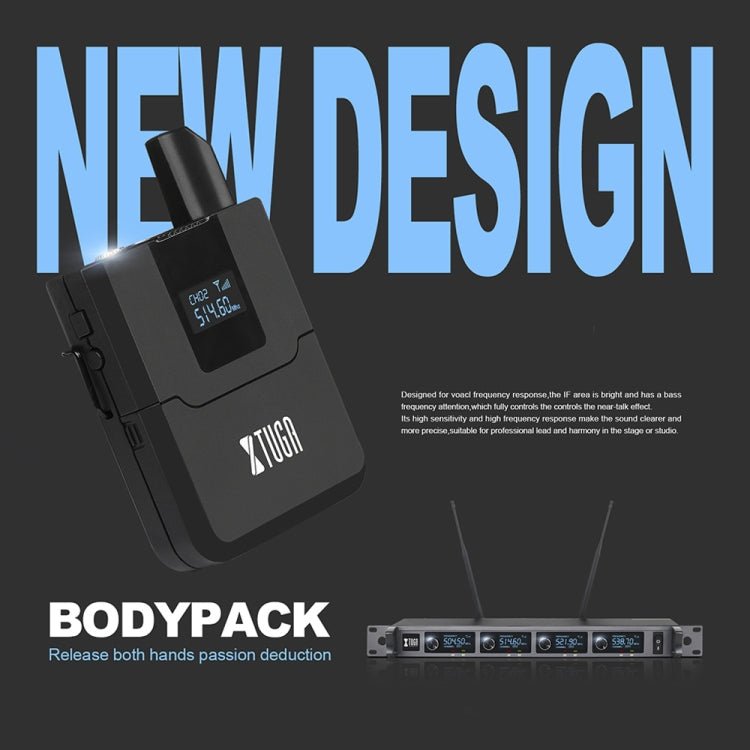 XTUGA A140 - B Wireless Microphone System 4 BodyPack Headset Lavalier Microphone(EU Plug) - British D'sire