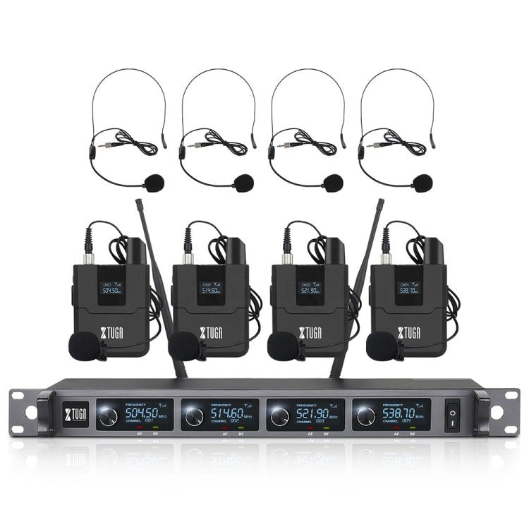 XTUGA A140 - B Wireless Microphone System 4 BodyPack Headset Lavalier Microphone(UK Plug) - British D'sire