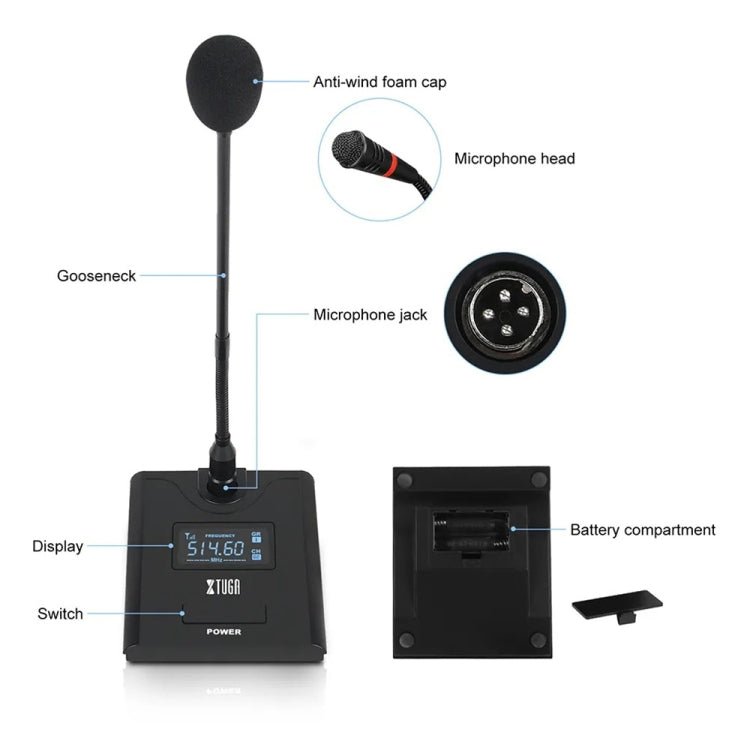 XTUGA A140 - C Wireless Microphone System 4 - Channel UHF Four Conference Mics(EU Plug) - British D'sire