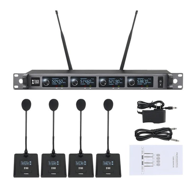 XTUGA A140 - C Wireless Microphone System 4 - Channel UHF Four Conference Mics(EU Plug) - British D'sire