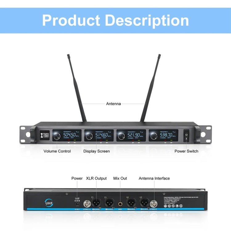 XTUGA A140 - C Wireless Microphone System 4 - Channel UHF Four Conference Mics(UK Plug) - British D'sire