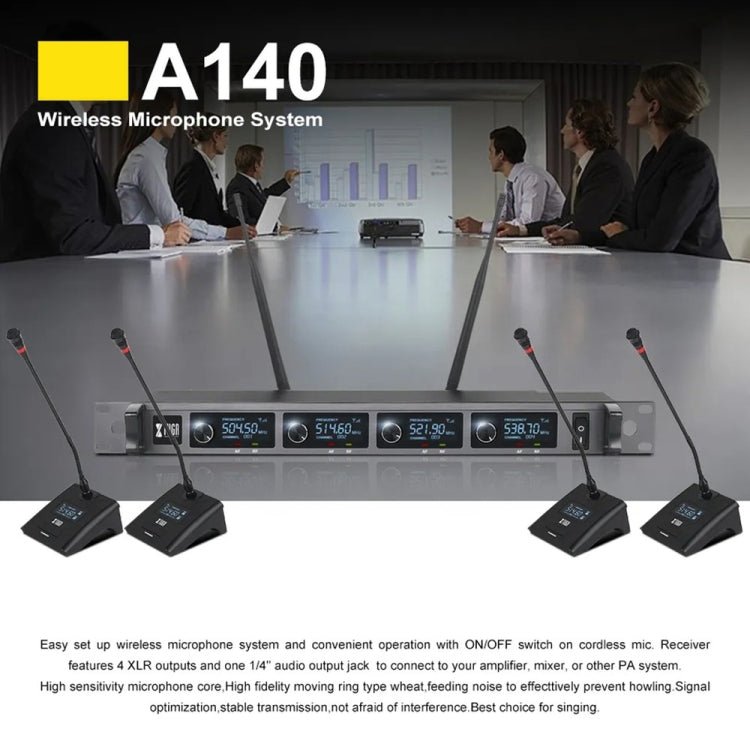 XTUGA A140 - C Wireless Microphone System 4 - Channel UHF Four Conference Mics(UK Plug) - British D'sire