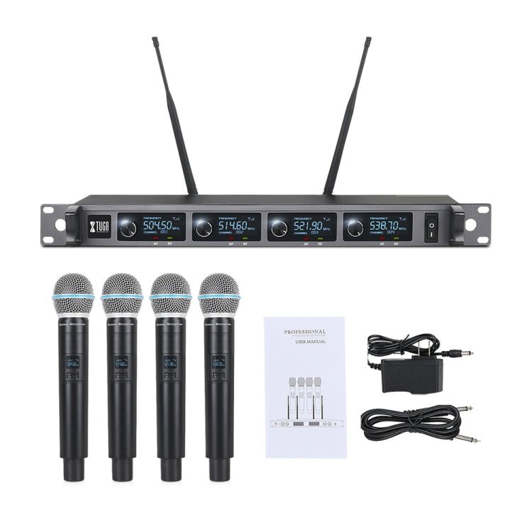 XTUGA A140 - H Wireless Microphone System 4 Channel UHF Handheld Microphone(AU Plug) - British D'sire