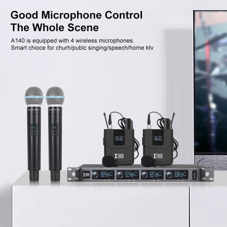 XTUGA A140 - HB Wireless Microphone System 4 Channel Handheld Lavalier Headset Microphone(AU Plug) - British D'sire