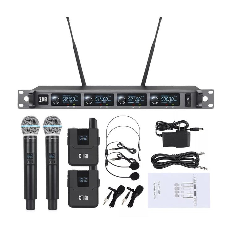XTUGA A140 - HB Wireless Microphone System 4 Channel Handheld Lavalier Headset Microphone(AU Plug) - British D'sire