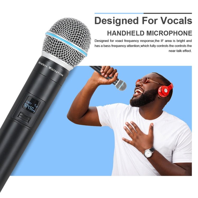 XTUGA A140 - HB Wireless Microphone System 4 Channel Handheld Lavalier Headset Microphone(UK Plug) - British D'sire