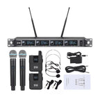 XTUGA A140 - HB Wireless Microphone System 4 Channel Handheld Lavalier Headset Microphone(UK Plug) - British D'sire