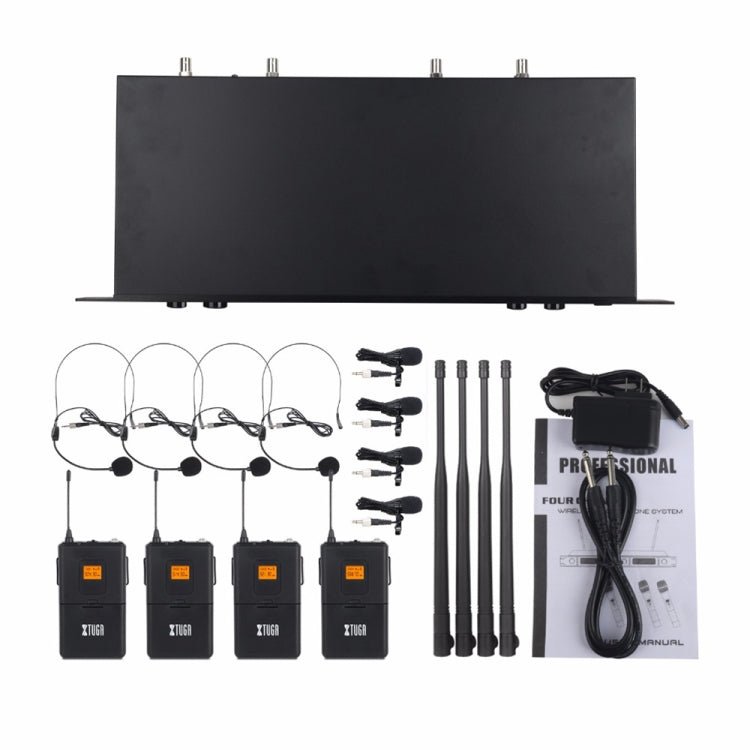 XTUGA A400-B Professional 4-Channel UHF Wireless Microphone System with 4 BodyPack Lavalier Headset Microphone(EU Plug) Secondary image