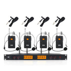 XTUGA A400 - B Professional 4 - Channel UHF Wireless Microphone System with 4 BodyPack Lavalier Headset Microphone(UK Plug) - British D'sire