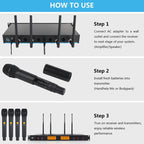 XTUGA A400 - H Professional 4 - Channel UHF Wireless Microphone System with 4 Handheld Microphone(AU Plug) - British D'sire