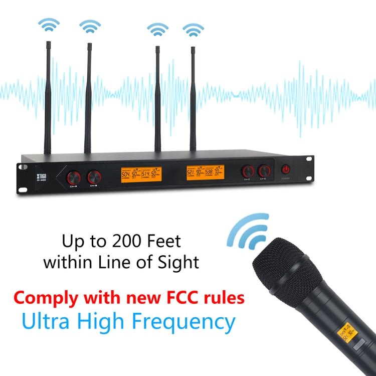 XTUGA A400 - H Professional 4 - Channel UHF Wireless Microphone System with 4 Handheld Microphone(UK Plug) - British D'sire