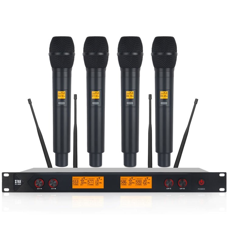 XTUGA A400 - H Professional 4 - Channel UHF Wireless Microphone System with 4 Handheld Microphone(US Plug) - British D'sire