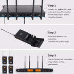 XTUGA A400 - HB Professional 4 - Channel UHF Wireless Microphone System with 2 Handheld & 2 Headset Microphone(AU Plug) - British D'sire