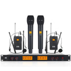XTUGA A400 - HB Professional 4 - Channel UHF Wireless Microphone System with 2 Handheld & 2 Headset Microphone(EU Plug) - British D'sire