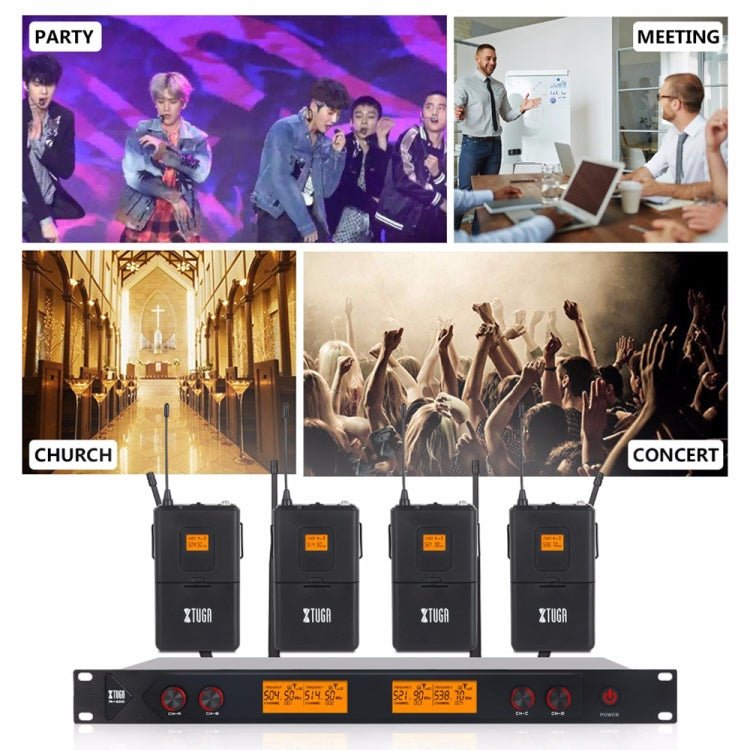 XTUGA A400 - HB Professional 4 - Channel UHF Wireless Microphone System with 2 Handheld & 2 Headset Microphone(EU Plug) - British D'sire