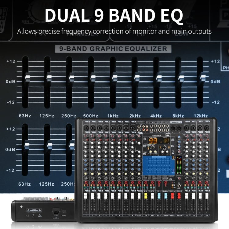 XTUGA B1404FX 14 Channels Bluetooth Audio Mixer Digital DJ Controller Sound Mixing Console (EU Plug) - British D'sire
