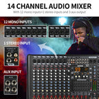 XTUGA B1404FX 14 Channels Bluetooth Audio Mixer Digital DJ Controller Sound Mixing Console (EU Plug) - British D'sire