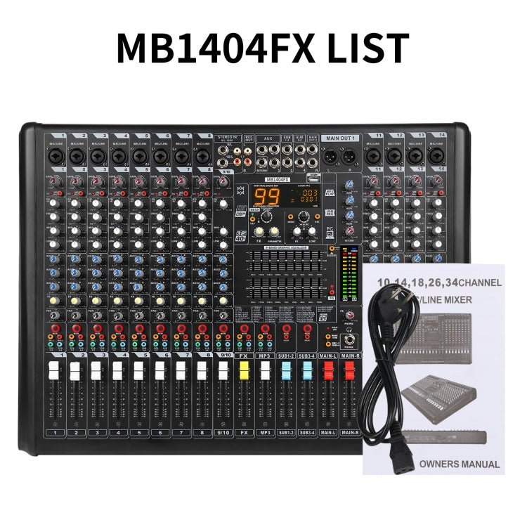 XTUGA B1404FX 14 Channels Bluetooth Audio Mixer Digital DJ Controller Sound Mixing Console (EU Plug) - British D'sire