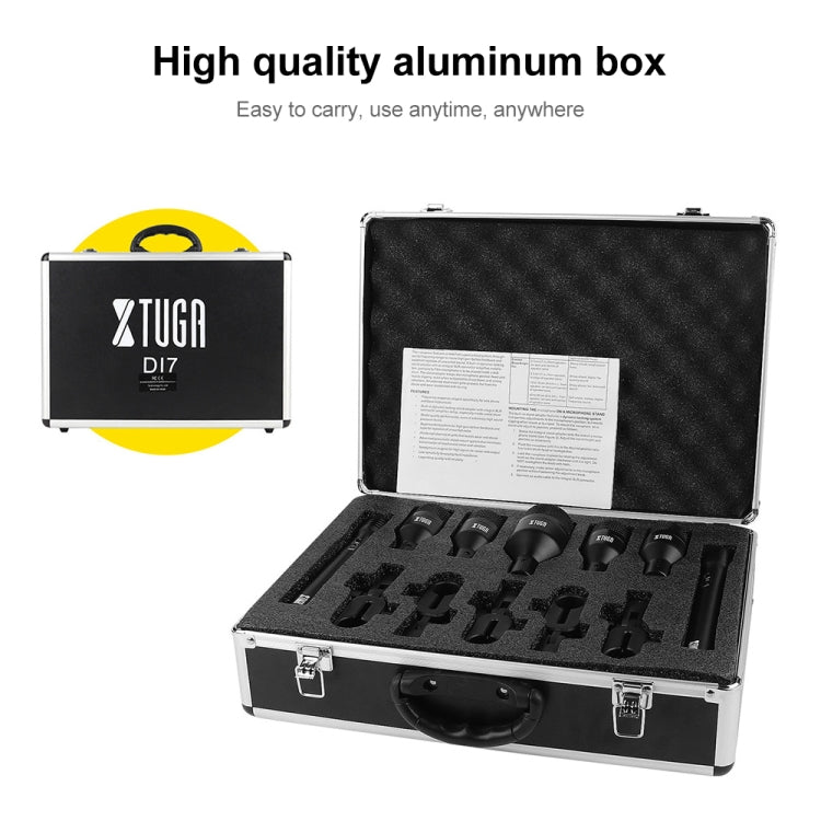 XTUGA DI7 7 - Piece Wired Dynamic Drum Mic Kit Kick Bass Tom/Snare Cymbals Microphone Set with XLR Cables - British D'sire