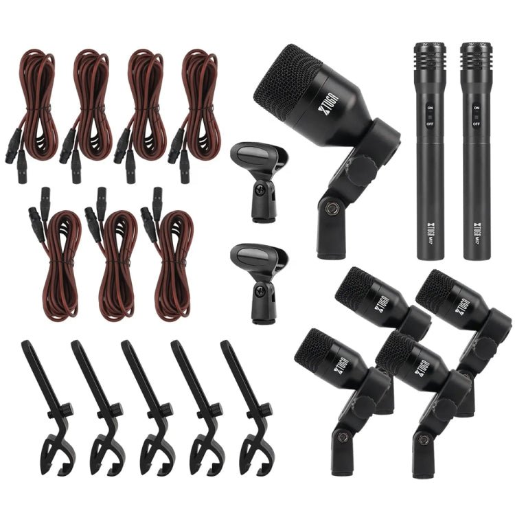 XTUGA DI7 7 - Piece Wired Dynamic Drum Mic Kit Kick Bass Tom/Snare Cymbals Microphone Set with XLR Cables - British D'sire Main image