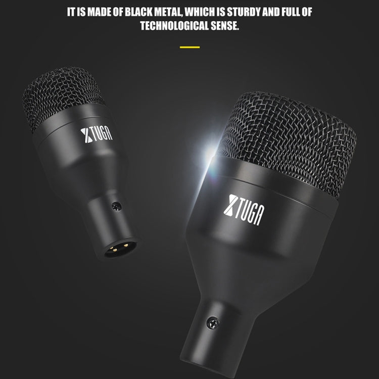 XTUGA DI7 7 - Piece Wired Dynamic Drum Mic Kit Kick Bass Tom/Snare Cymbals Microphone Set with XLR Cables - British D'sire