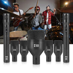 XTUGA DI7 7 - Piece Wired Dynamic Drum Mic Kit Kick Bass Tom/Snare Cymbals Microphone Set with XLR Cables - British D'sire