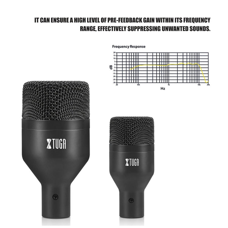 XTUGA DI7 7 - Piece Wired Dynamic Drum Mic Kit Kick Bass Tom/Snare Cymbals Microphone Set with XLR Cables - British D'sire