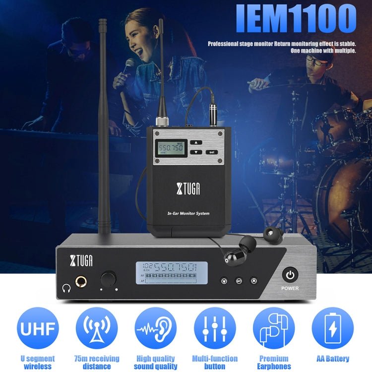 XTUGA IEM1100 Professional Wireless In Ear Monitor System 1 BodyPacks(UK Plug) Secondary image