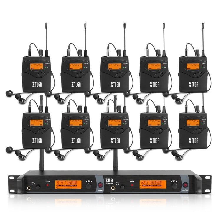 XTUGA IEM1200 Wireless Transmitter 10 Bodypack Stage Singer In - Ear Monitor System (AU Plug) - British D'sire