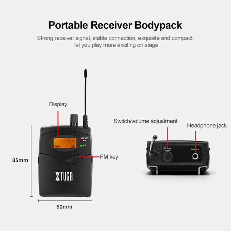 XTUGA IEM1200 Wireless Transmitter 10 Bodypack Stage Singer In - Ear Monitor System (AU Plug) - British D'sire