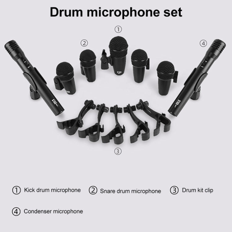 XTUGA MI7 - A 7 - Piece Wired Dynamic Drum Mic Kit Kick Bass Tom/Snare Cymbals Microphone Set - British D'sire