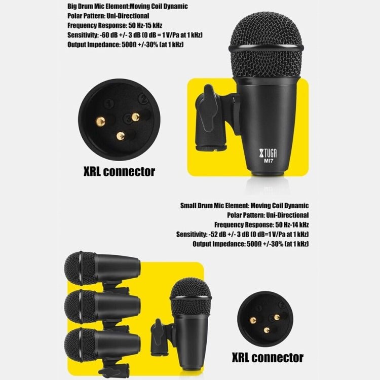 XTUGA MI7 - G 7 - Piece Wired Dynamic Drum Mic Kit Kick Bass Tom/Snare Cymbals Microphone Set - British D'sire