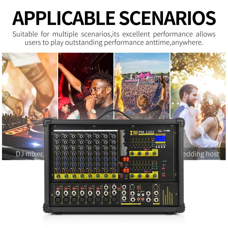 XTUGA PM1202 900W 10 Channel Stage Power Mixer 24Bit Multil - FX Processor Dual 99 DSP Effect DJ Amplifier (EU Plug) - British D'sire