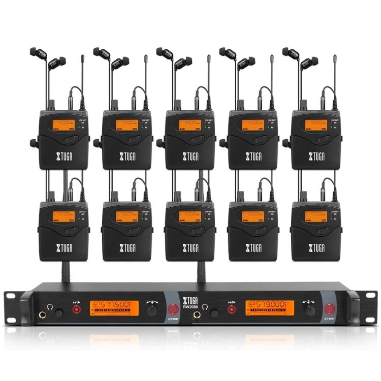 XTUGA RW2080 UHF Wireless Stage Singer In - Ear Monitor System 10 BodyPacks(US Plug) - British D'sire Main image