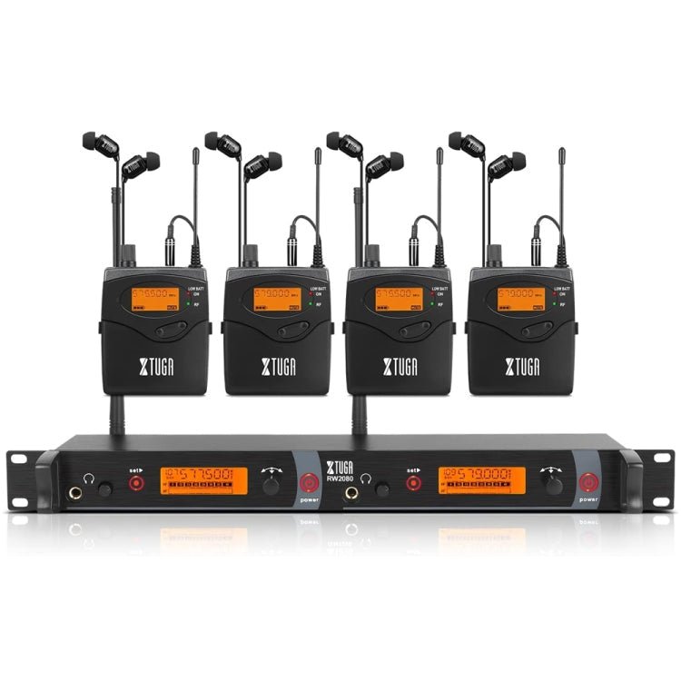 XTUGA RW2080 UHF Wireless Stage Singer In - Ear Monitor System 4 BodyPacks(US Plug) - British D'sire