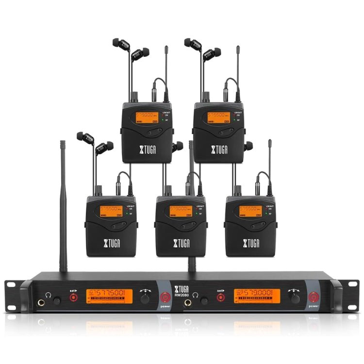XTUGA RW2080 UHF Wireless Stage Singer In - Ear Monitor System 5 BodyPacks(UK Plug) - British D'sire