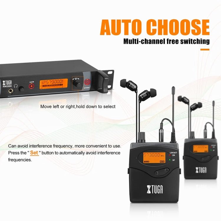 XTUGA RW2080 UHF Wireless Stage Singer In - Ear Monitor System 6 BodyPacks(EU Plug) - British D'sire