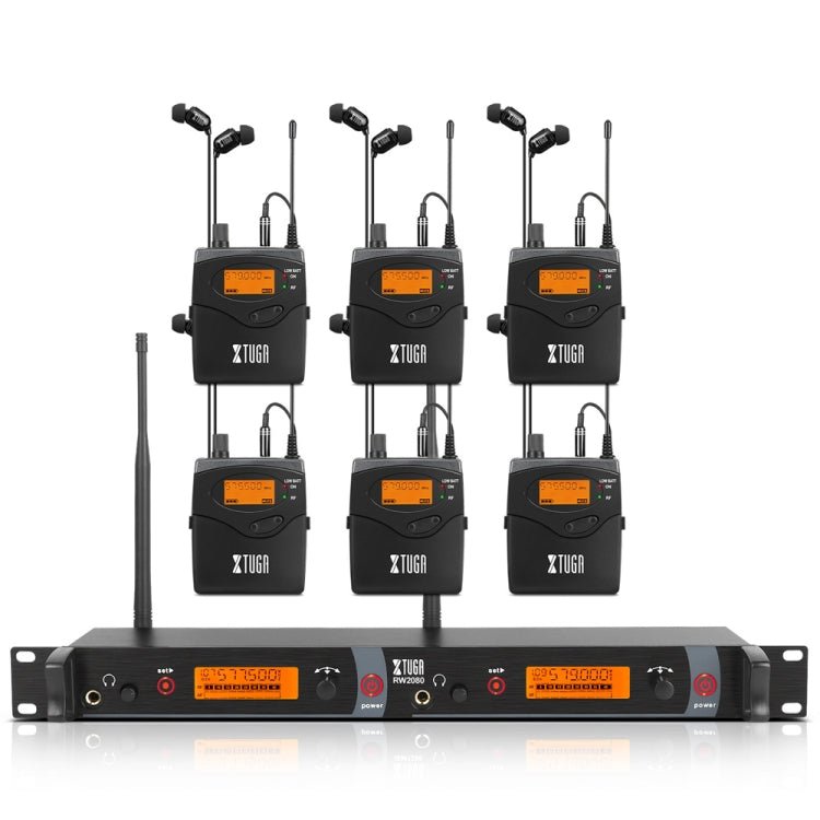 XTUGA RW2080 UHF Wireless Stage Singer In - Ear Monitor System 6 BodyPacks(UK Plug) - British D'sire