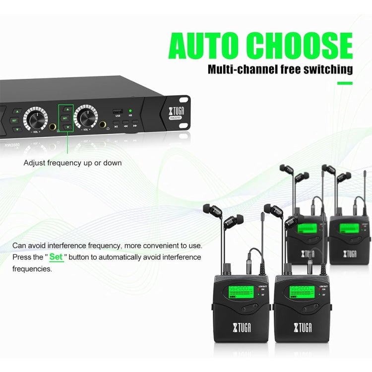 XTUGA RW2090 Professional Stage Wireless 2 Channel In Ear Monitoring System 2 in 1(UK Plug) - British D'sire