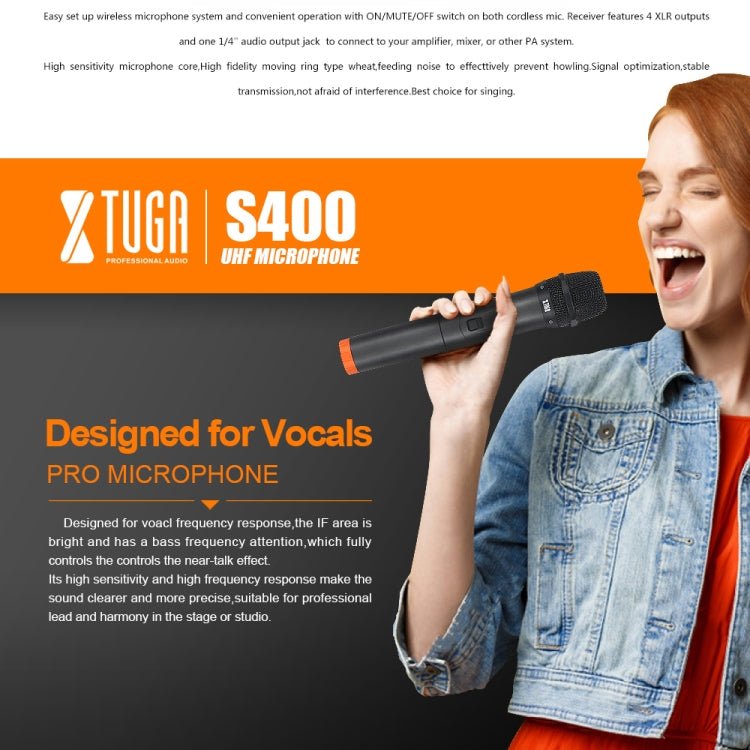 XTUGA S400 Professional 4 - Channel UHF Wireless Microphone System with 4 Handheld Microphone(US Plug) - British D'sire