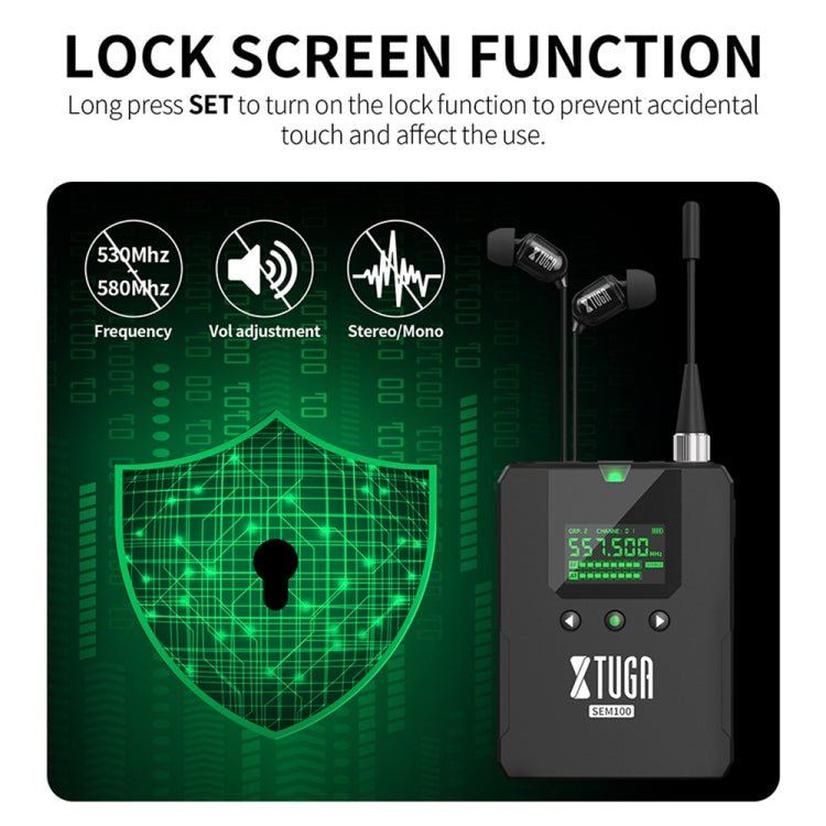 XTUGA SEM100 Professional Wireless In Ear Monitor System 2 BodyPacks(UK Plug) - British D'sire