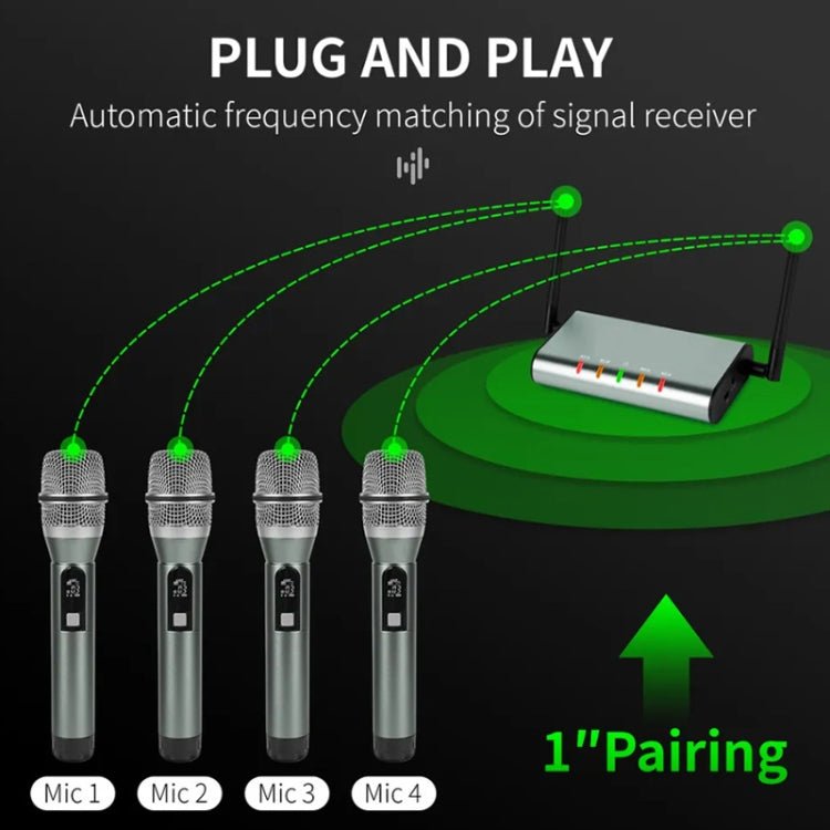 XTUGA U - F4600 Professional 4 - Channel UHF Wireless Microphone System with 4 Handheld Microphone(AU Plug) - British D'sire