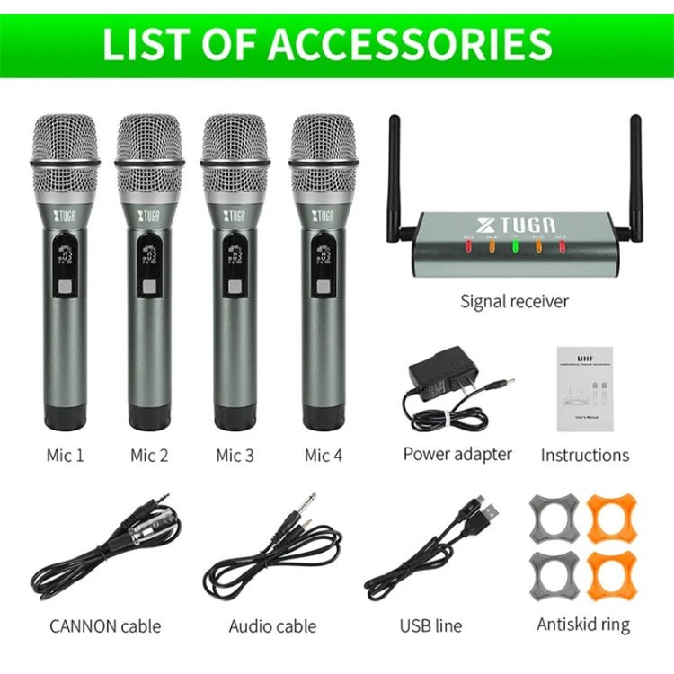XTUGA U - F4600 Professional 4 - Channel UHF Wireless Microphone System with 4 Handheld Microphone(US Plug) - British D'sire