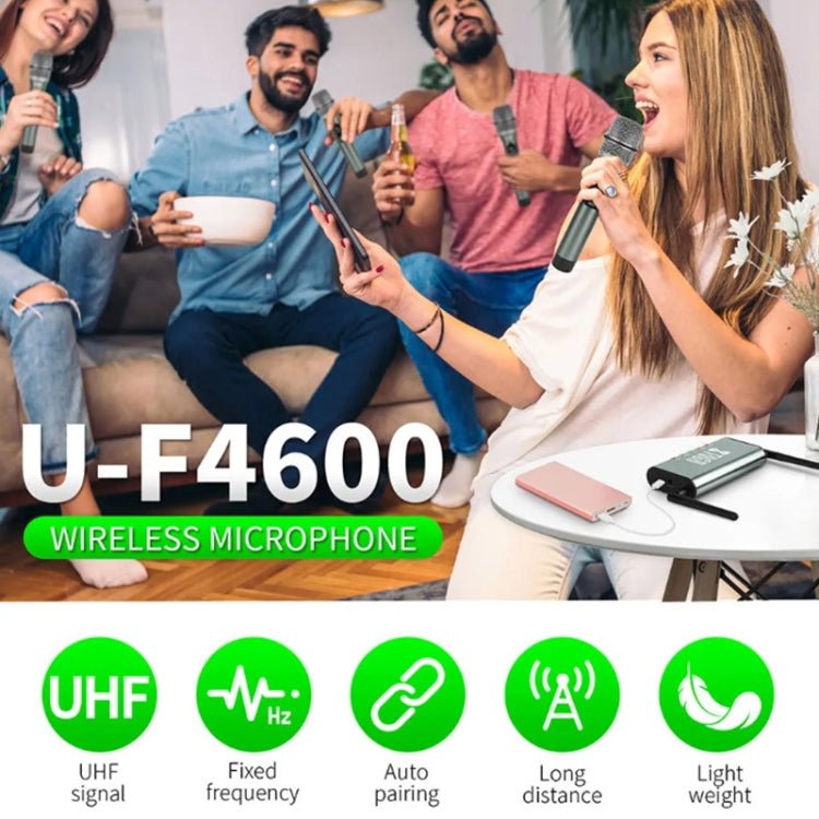 XTUGA U - F4600 Professional 4 - Channel UHF Wireless Microphone System with 4 Handheld Microphone(US Plug) - British D'sire
