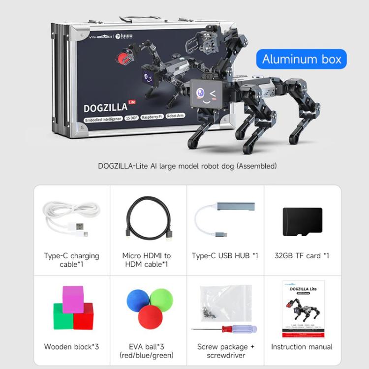 YAHBOOM DOGZILLA - Lite AI - Powered Bionic Robotic Dog 15 - DOF Desktop Companion With Robotic Arm, Raspberry Pi Controlled, Multimodal AI & Visual Interaction - British D'sire